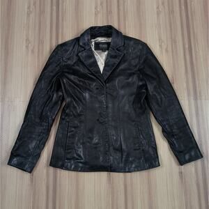 Vintage 1980s Wilsons Leather Pelle Studio Black Zip Jacket Size S Coat Style